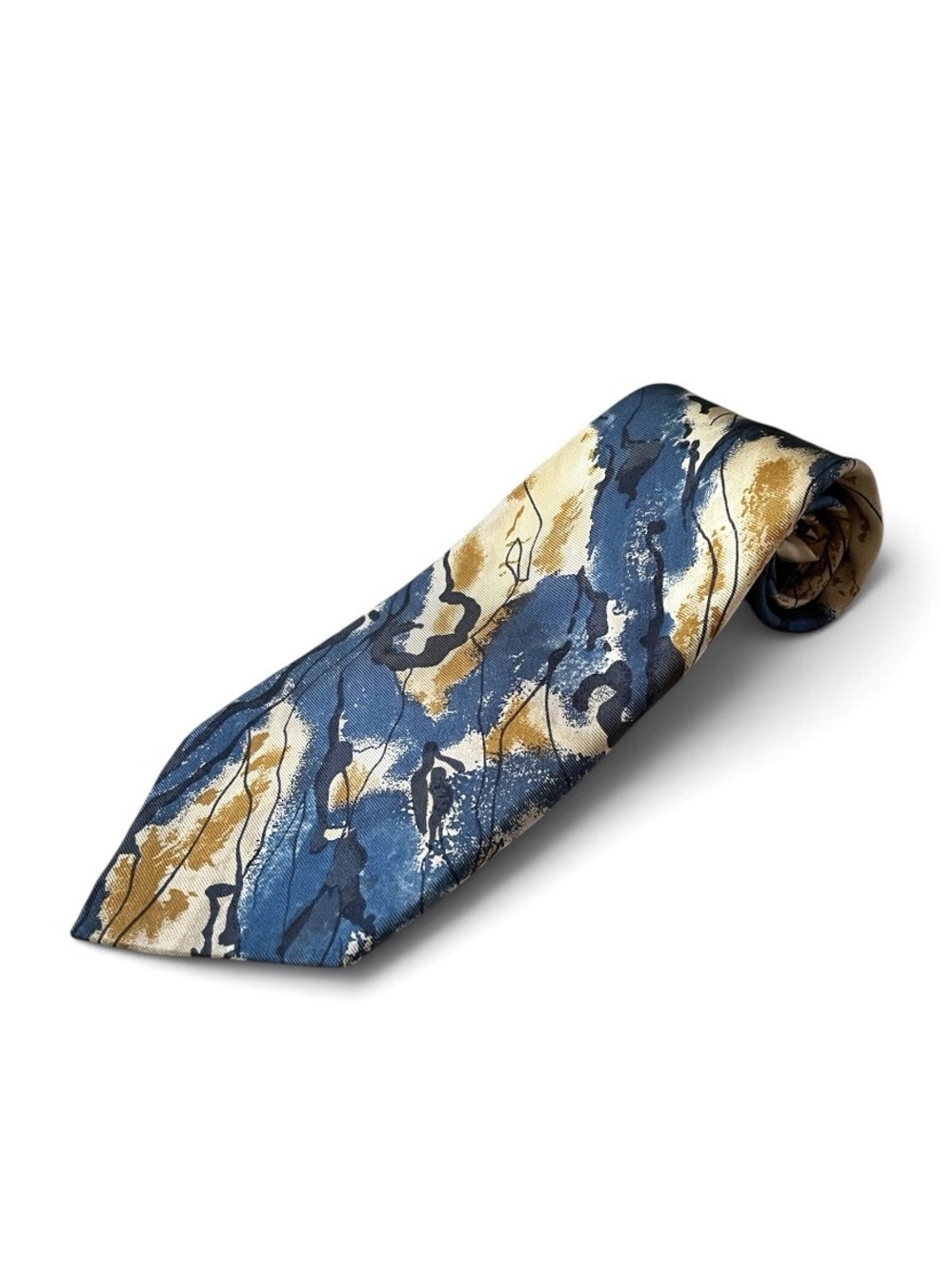 Vintage Fendi 100% Silk Blue Tan Abstract Tie, Made in Italy